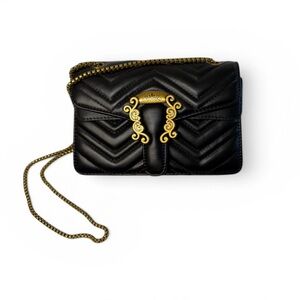 Black Quilted Crossbody Bag with Gold Hardware